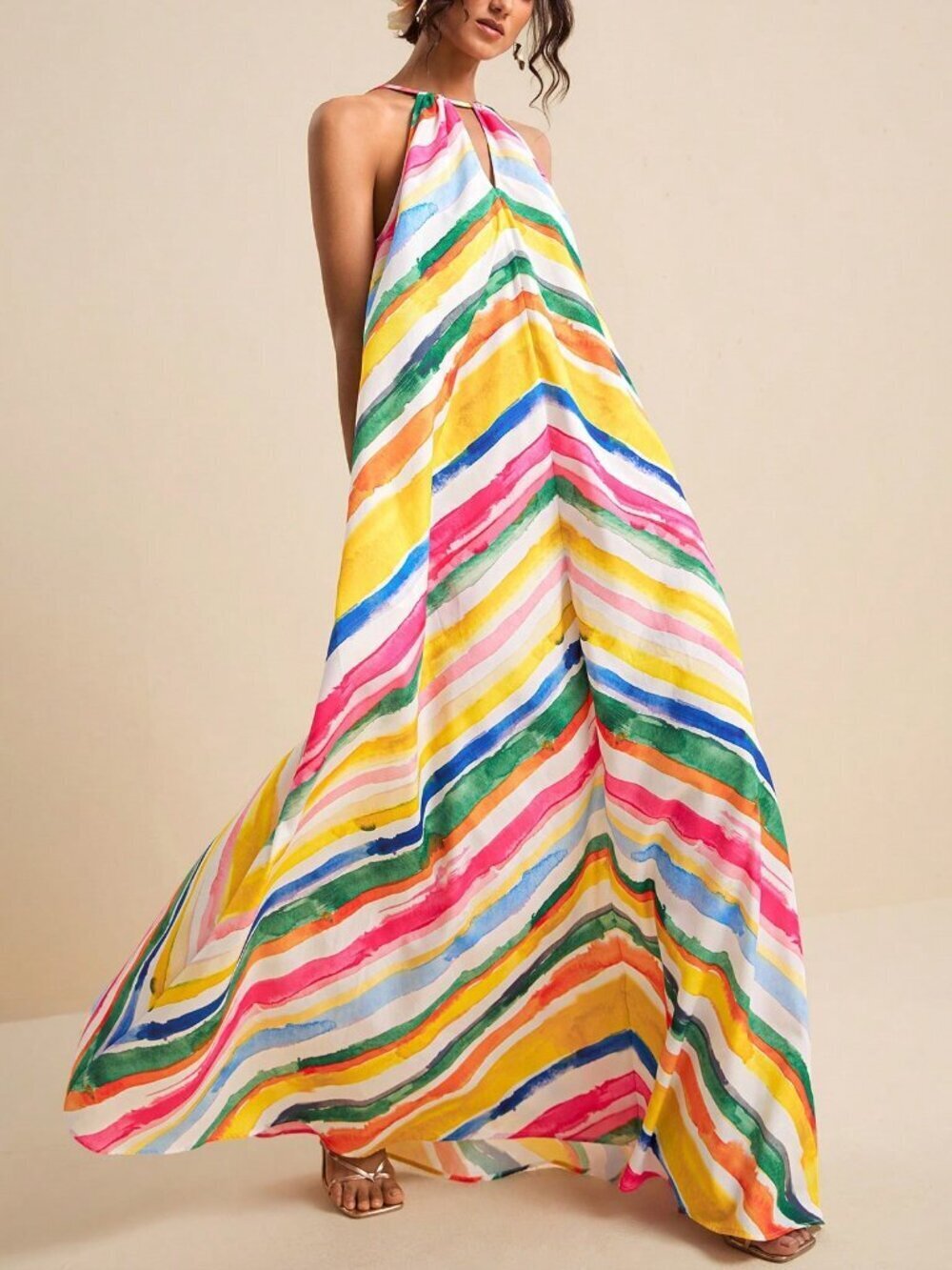 Multicolor Casual Women's Halter Neck Vacation Dress